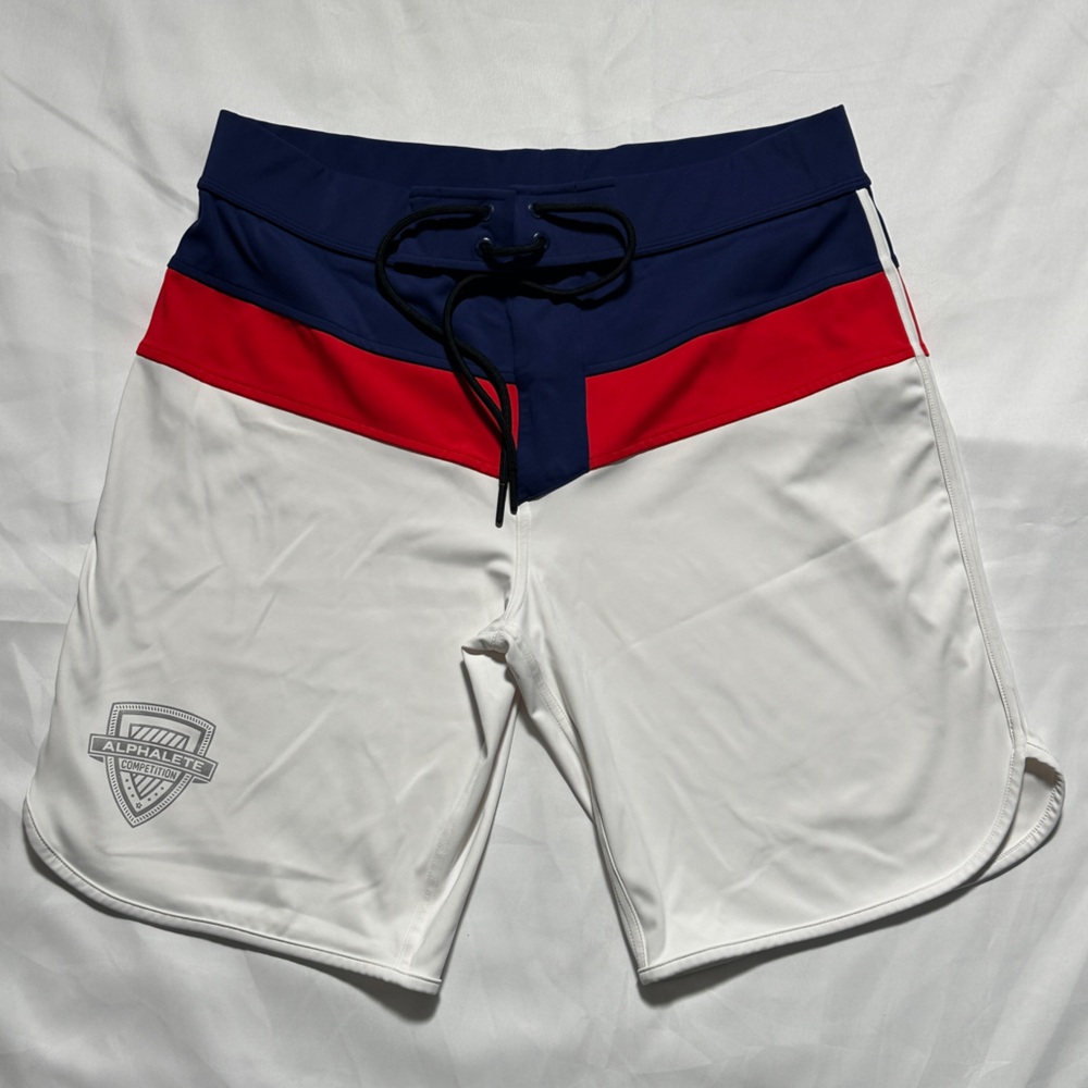 Alphalete White, Red, and Blue Athletic Shorts